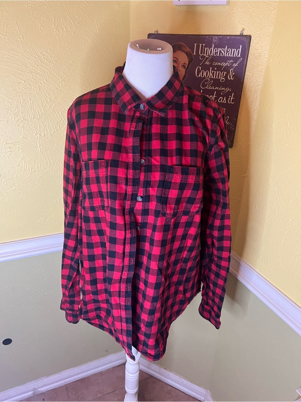 Women’s Red and Black Plaid Button-Down Shirt